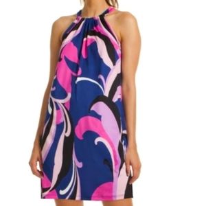 🩷 NWT - Trina Turk JuJu Retro Swirl print halter dress - L